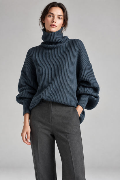 OVERSIZED TURTLENECK RIBBED KNIT SWEATER The Nichole Collection - Official Site
