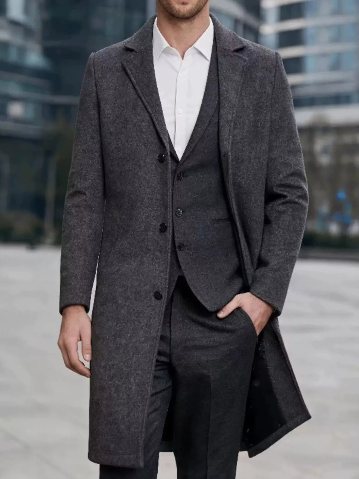 Men's Slim-Fit Lapel-Collar Overcoat Jonathan M Collection