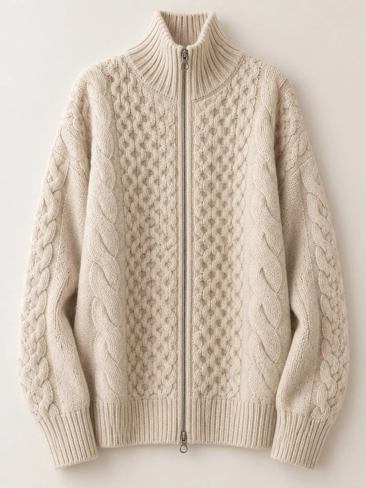 Wool Cable-Knit Zip-Up Cardigan The Nichole Collection - Official Site