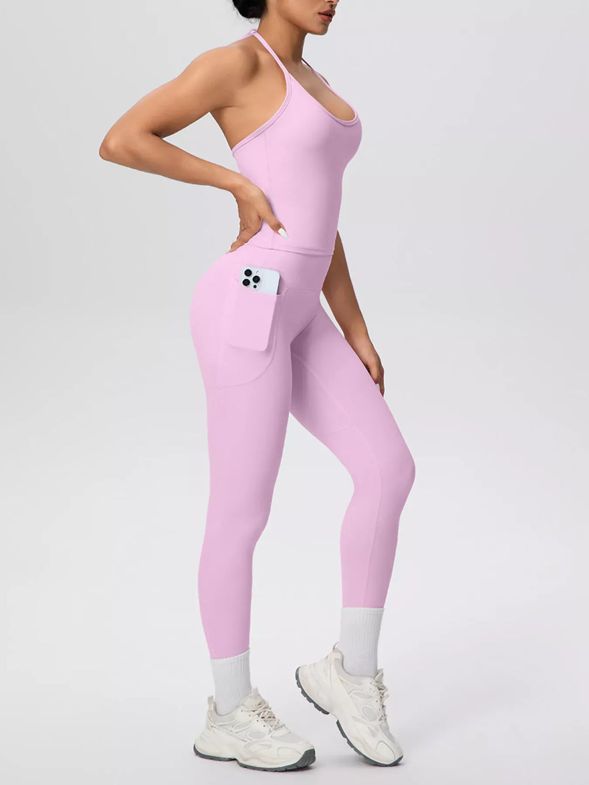 Halter-Neck Cami and High-Waisted Leggings Active Set The Nichole Collection - Official Site