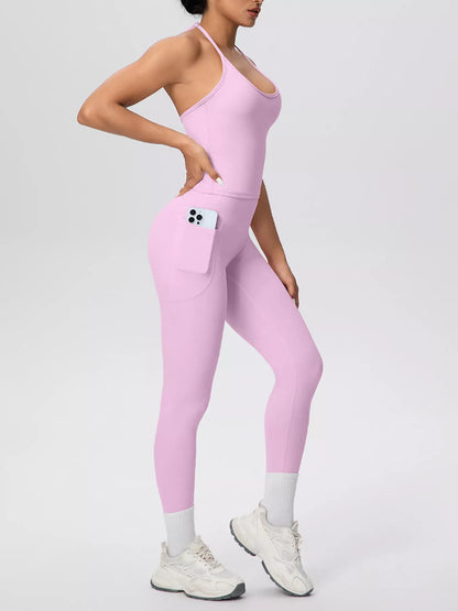 Halter-Neck Cami and High-Waisted Leggings Active Set The Nichole Collection - Official Site