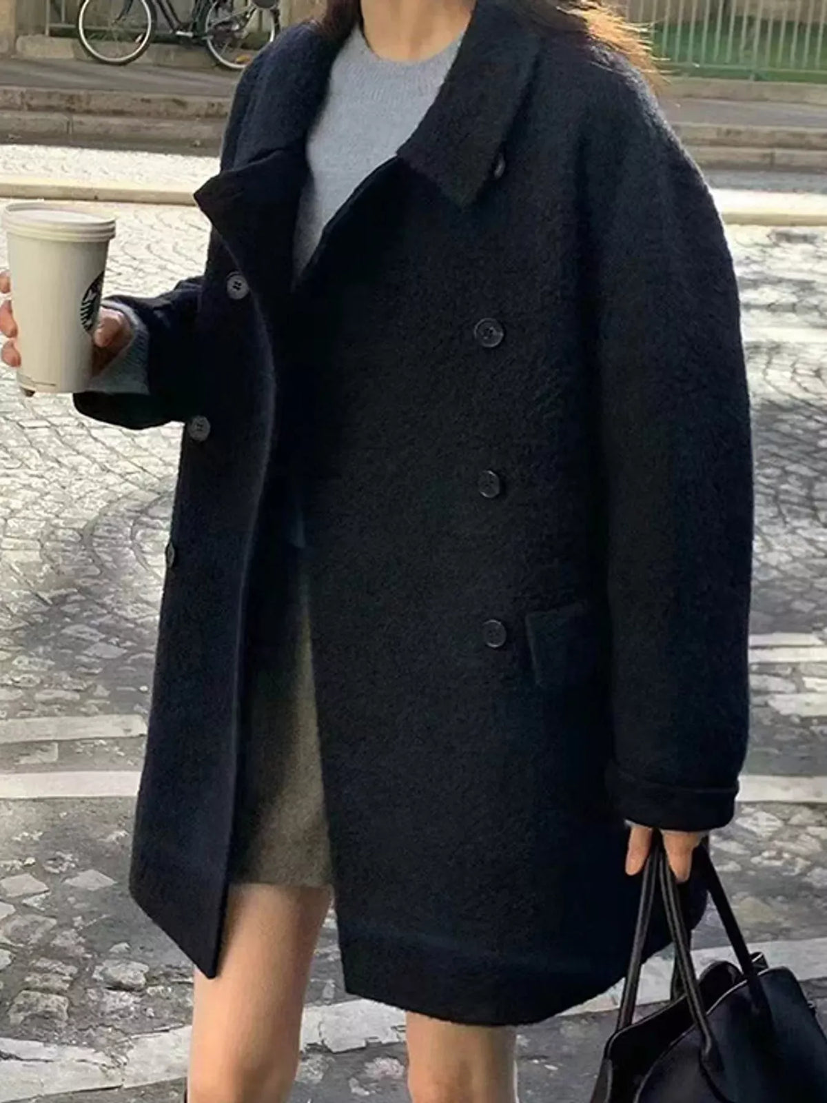 Funnel-Neck Cashmere-Wool Double-Breasted Peacoat The Nichole Collection