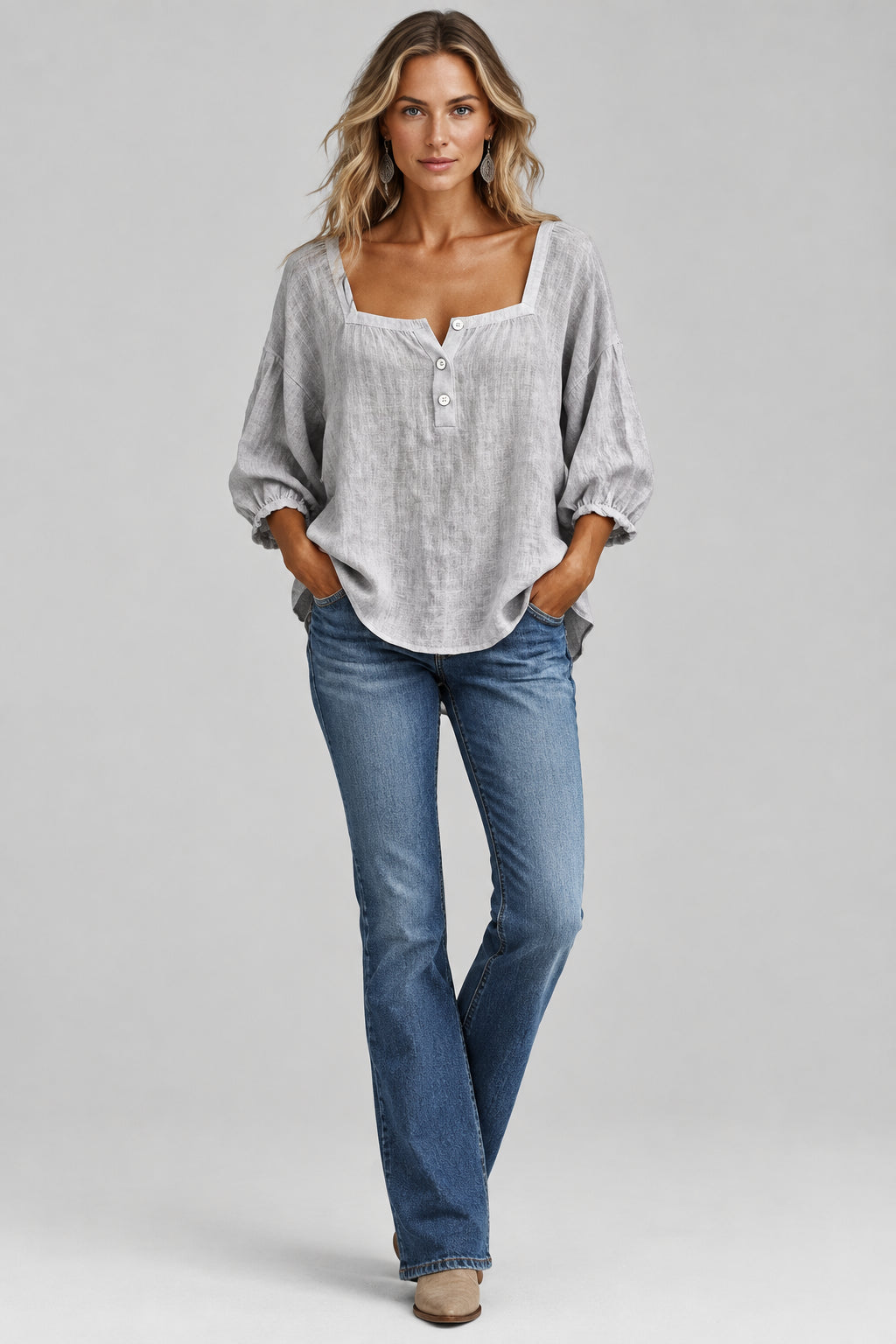 SQUARE-NECK BUTTON-DETAIL BLOUSE The Nichole Collection - Official Site