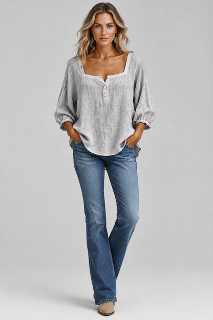 SQUARE-NECK BUTTON-DETAIL BLOUSE The Nichole Collection - Official Site