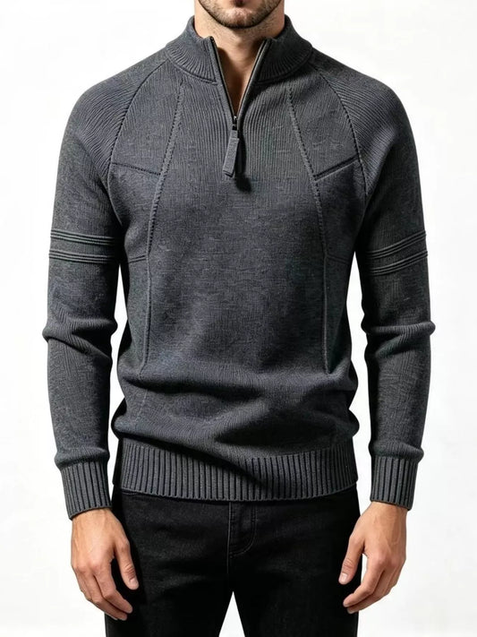 Men's Quarter-Zip Ribbed-Knit Sweater Jonathan M Collection