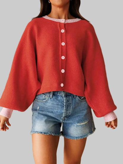 CONTRAST-TRIM BUTTONED KNIT CARDIGAN The Nichole Collection - Official Site