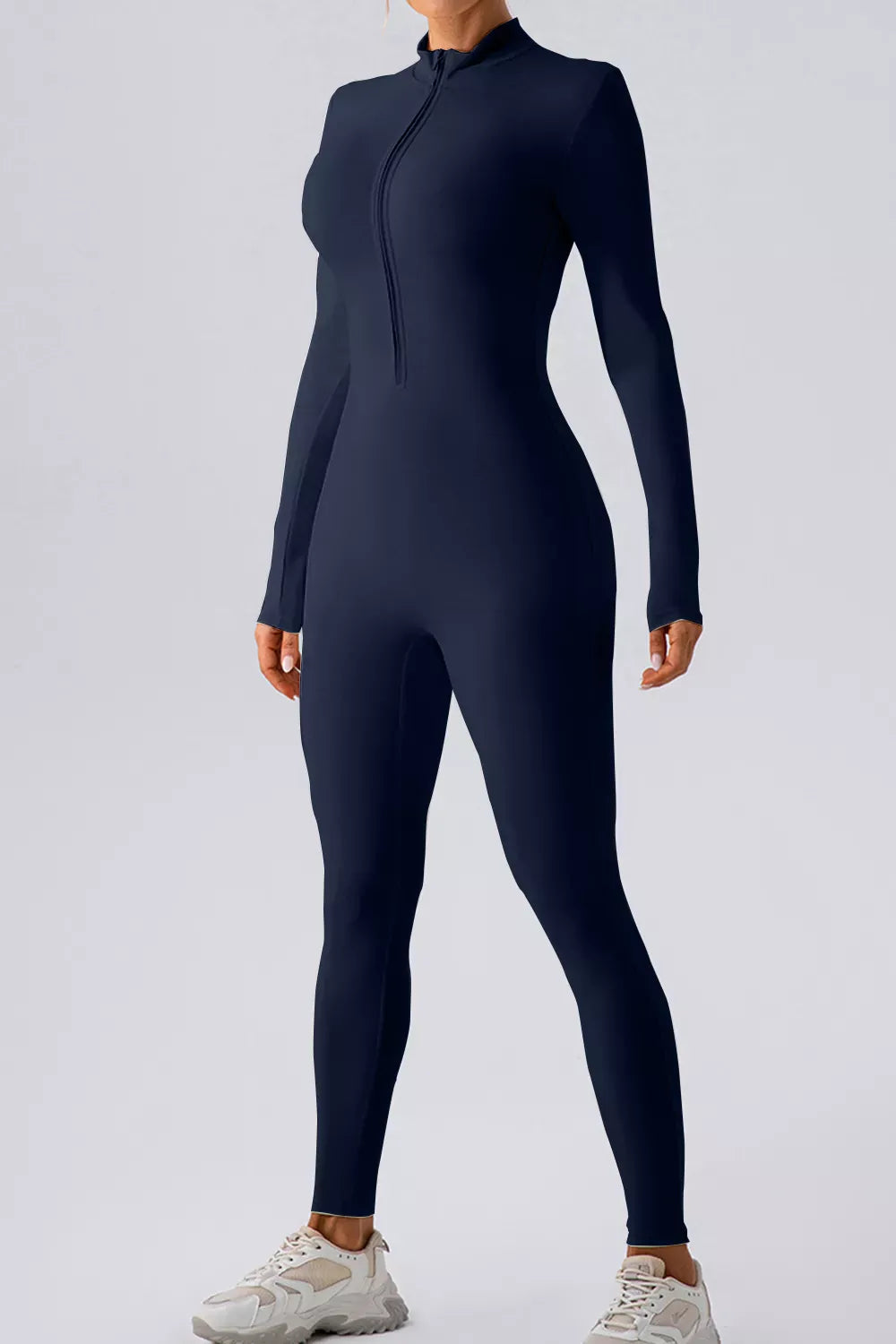 Half-Zip Mock-Neck Active Jumpsuit - Dark Blue / S