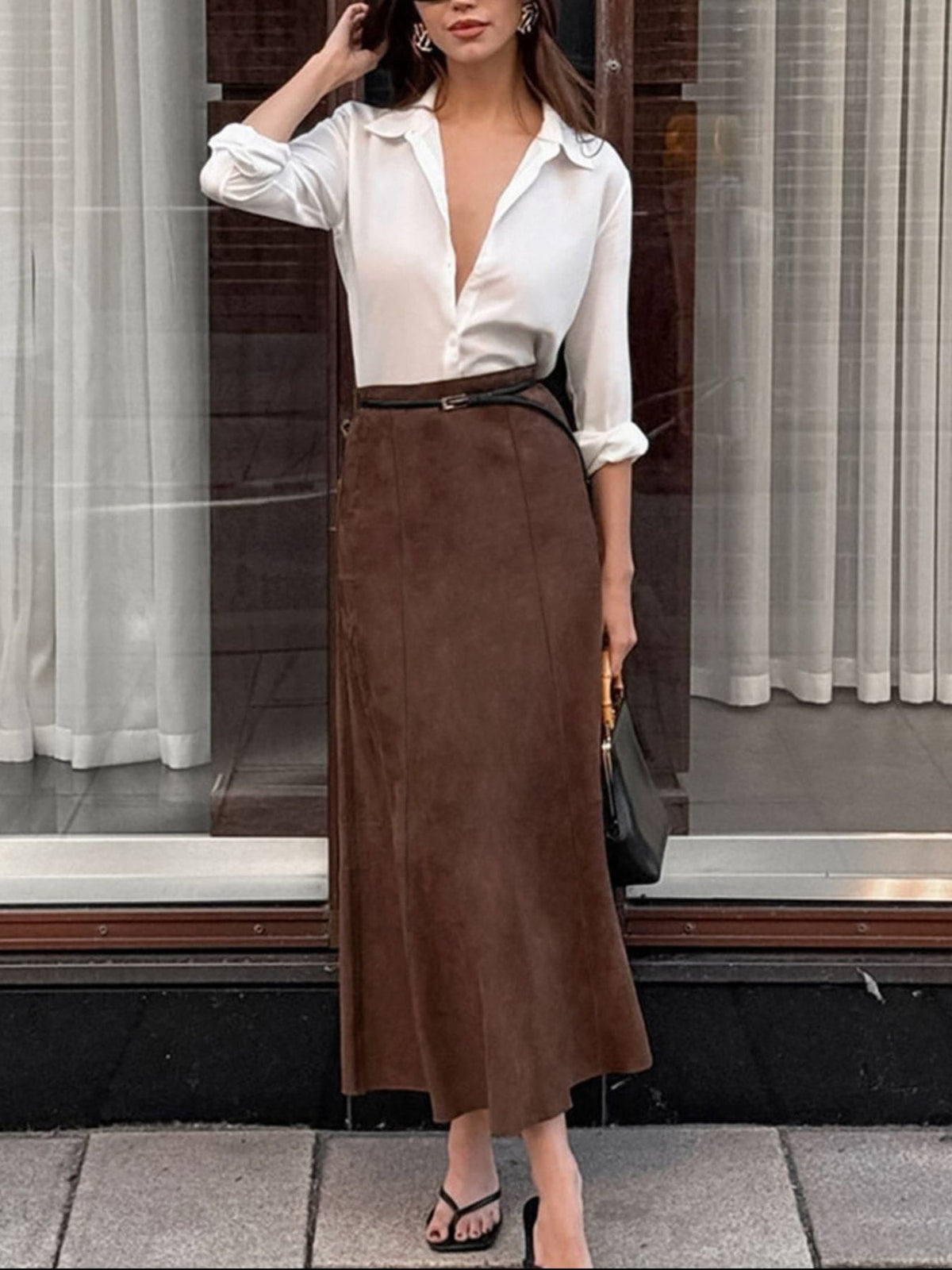 SUEDE-LOOK MIDI SKIRT The Nichole Collection - Official Site
