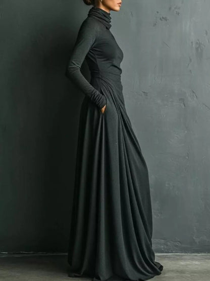 Long-Sleeve Ruched Turtleneck Maxi Dress The Nichole Collection - Official Site
