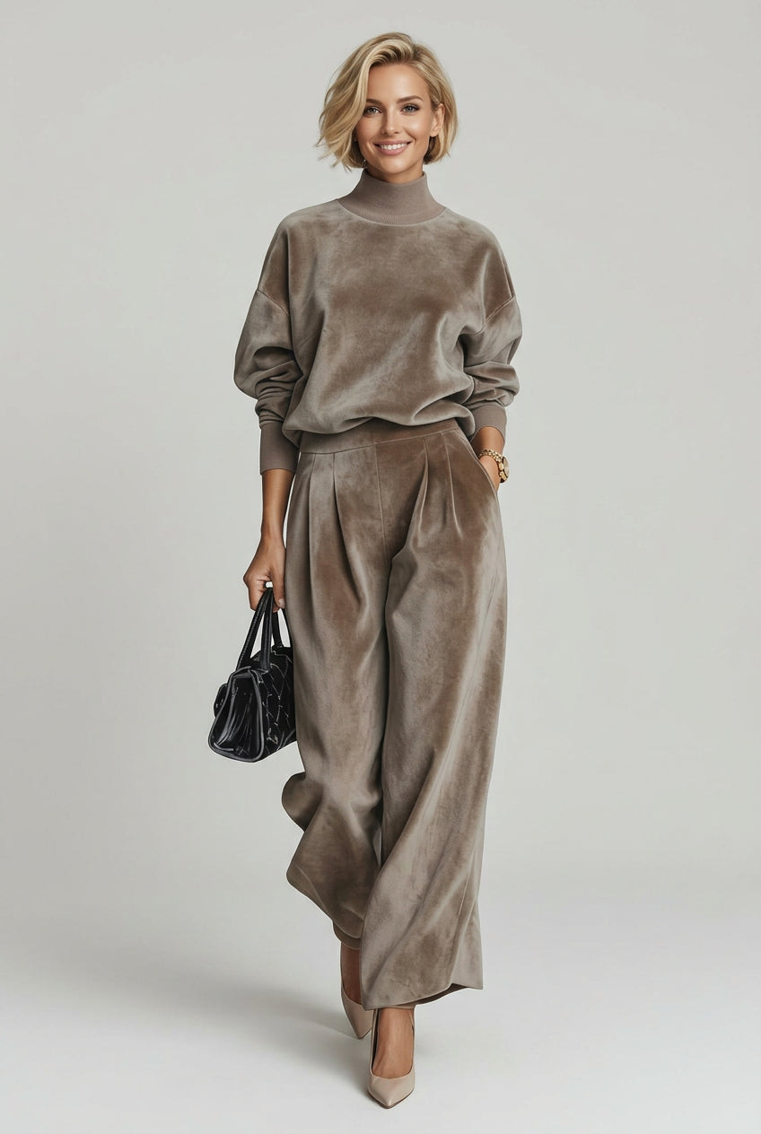 MOCK-NECK VELVET & WIDE-LEG PANTS SET The Nichole Collection - Official Site