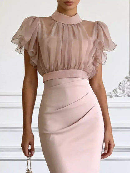 Sheer Mesh Ruffle-Sleeve Midi Dress The Nichole Collection - Official Site