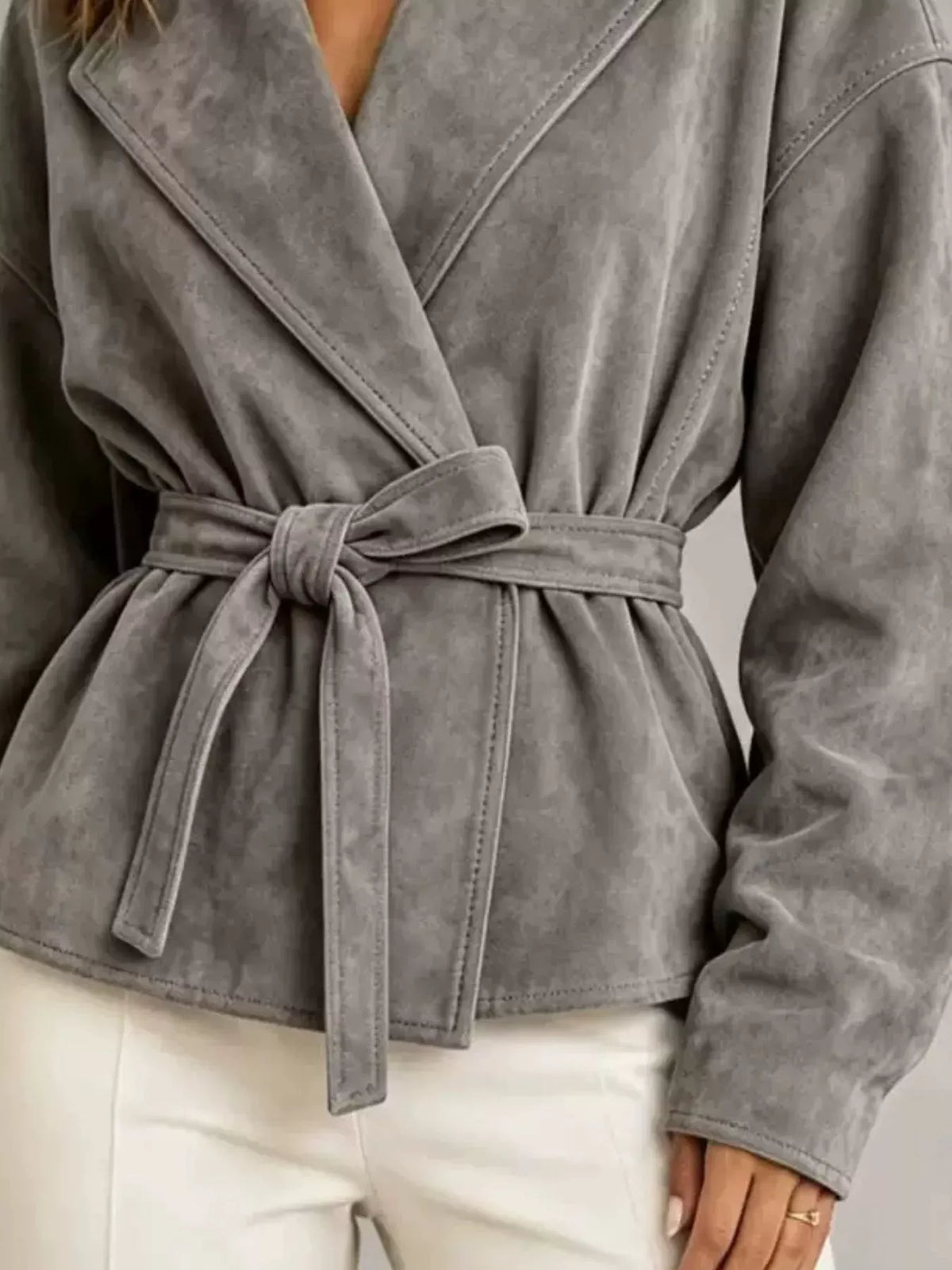 Tie-Waist Lapel Collar Jacket The Nichole Collection