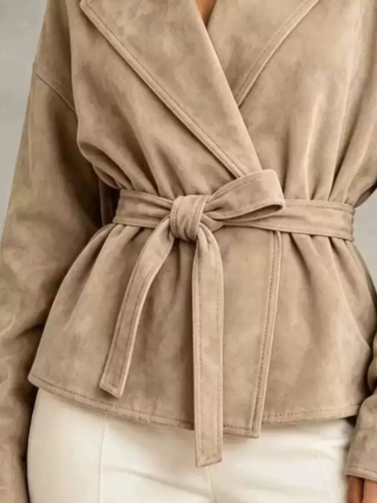 Tie-Waist Lapel Collar Jacket The Nichole Collection