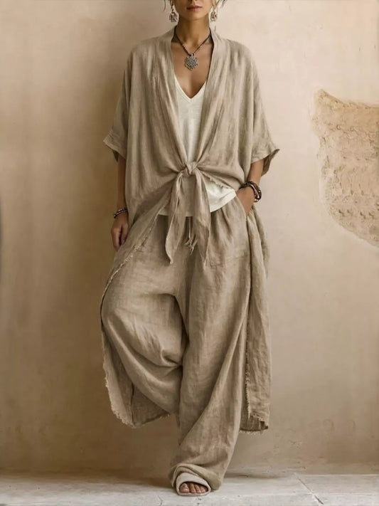 Tie-Front Cardigan & Wide-Leg Pants Set The Nichole Collection - Official Site