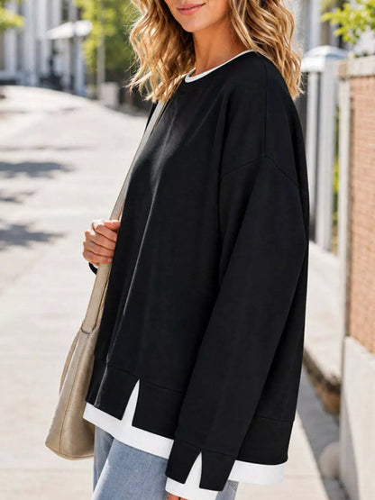 CONTRAST-TRIM CREWNECK SWEATSHIRT The Nichole Collection - Official Site