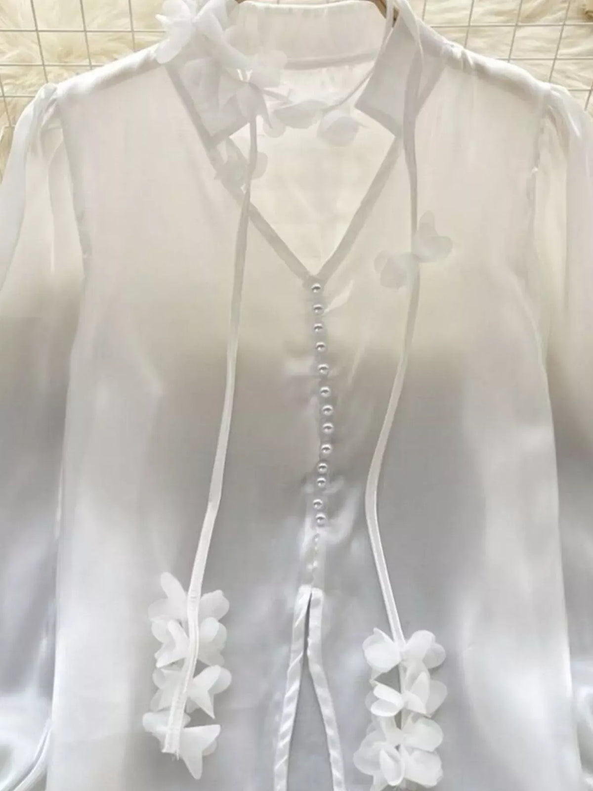 Sheer Floral-Embellished Shirt The Nichole Collection