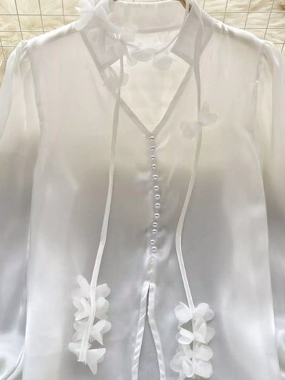 Sheer Floral-Embellished Shirt The Nichole Collection