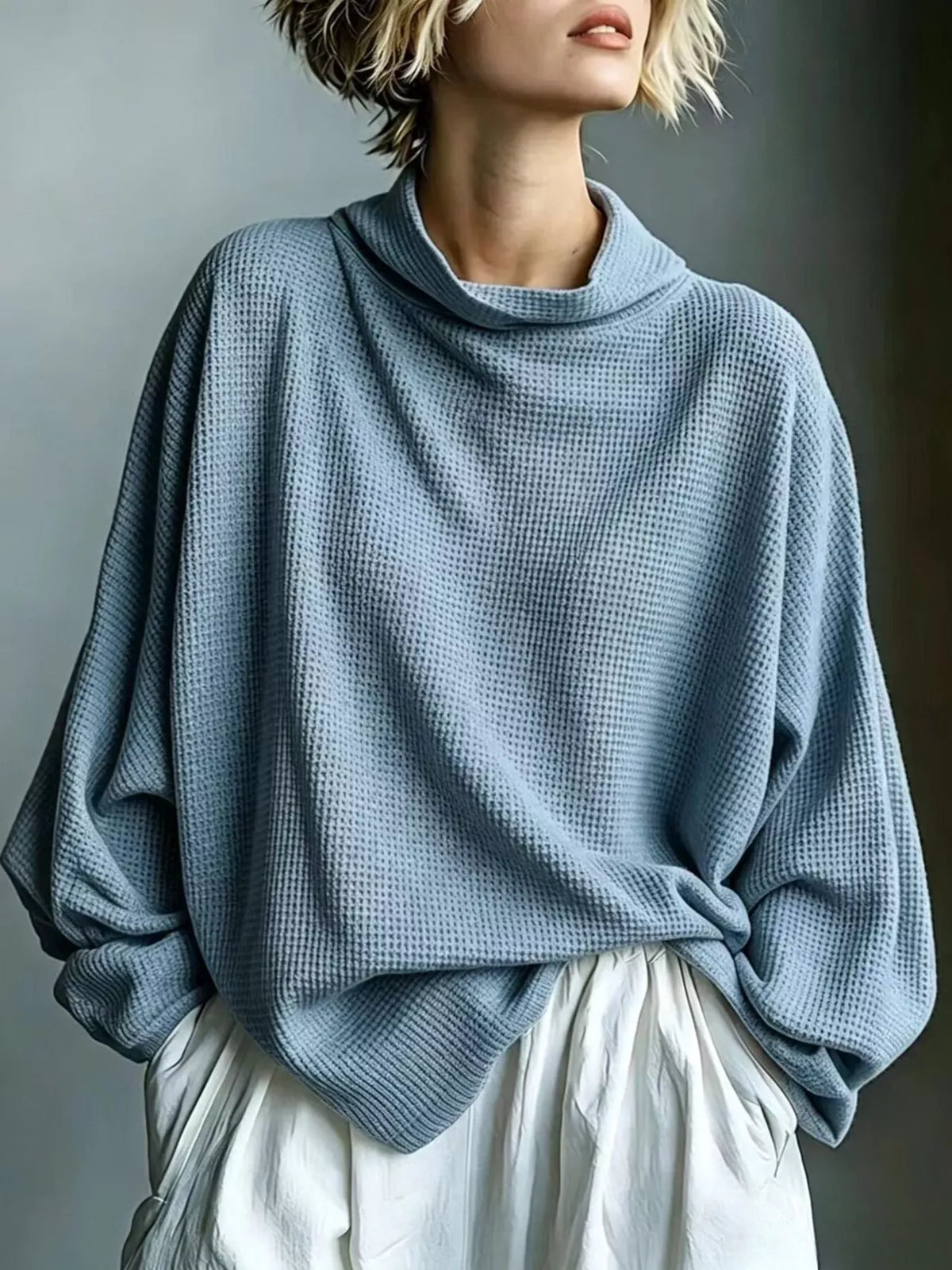 Oversized Waffle-Knit Mock-Neck Top The Nichole Collection - Official Site