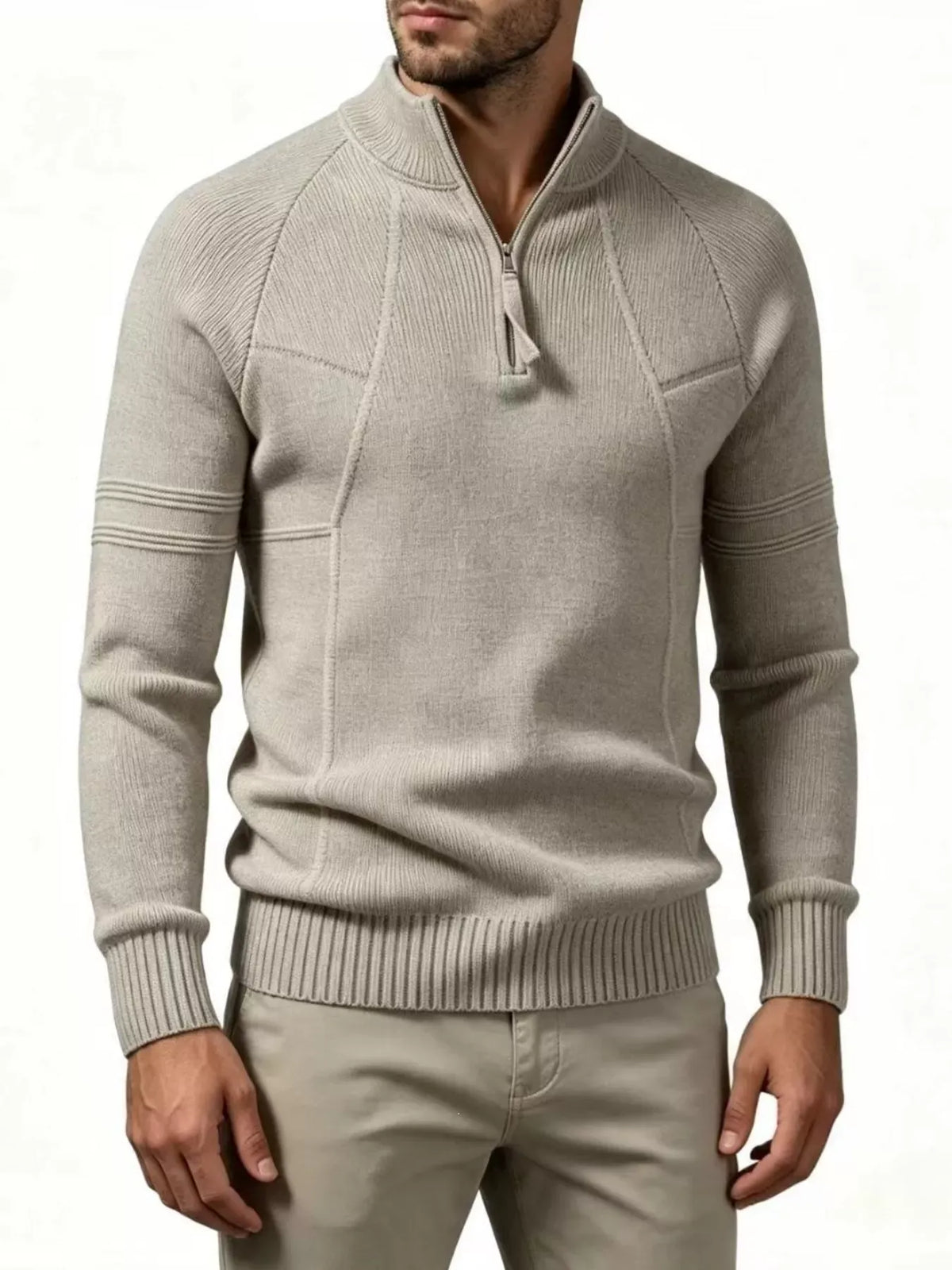Men's Quarter-Zip Ribbed-Knit Sweater Jonathan M Collection