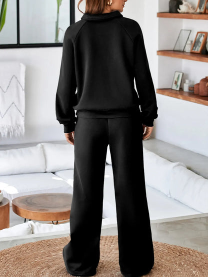 Collared Sweatshirt and High-Waisted Pants Set The Nichole Collection - Official Site