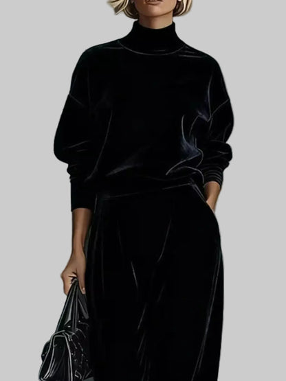 MOCK-NECK VELVET & WIDE-LEG PANTS SET The Nichole Collection - Official Site