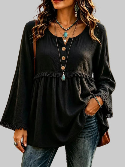 BUTTON-DOWN FRINGE BLOUSE The Nichole Collection - Official Site