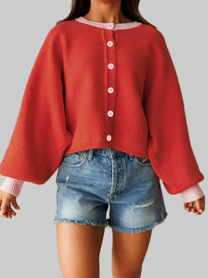 CONTRAST-TRIM BUTTONED KNIT CARDIGAN The Nichole Collection - Official Site