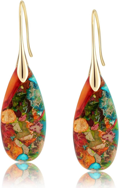 Natural Stone Teardrop Dangle Earrings