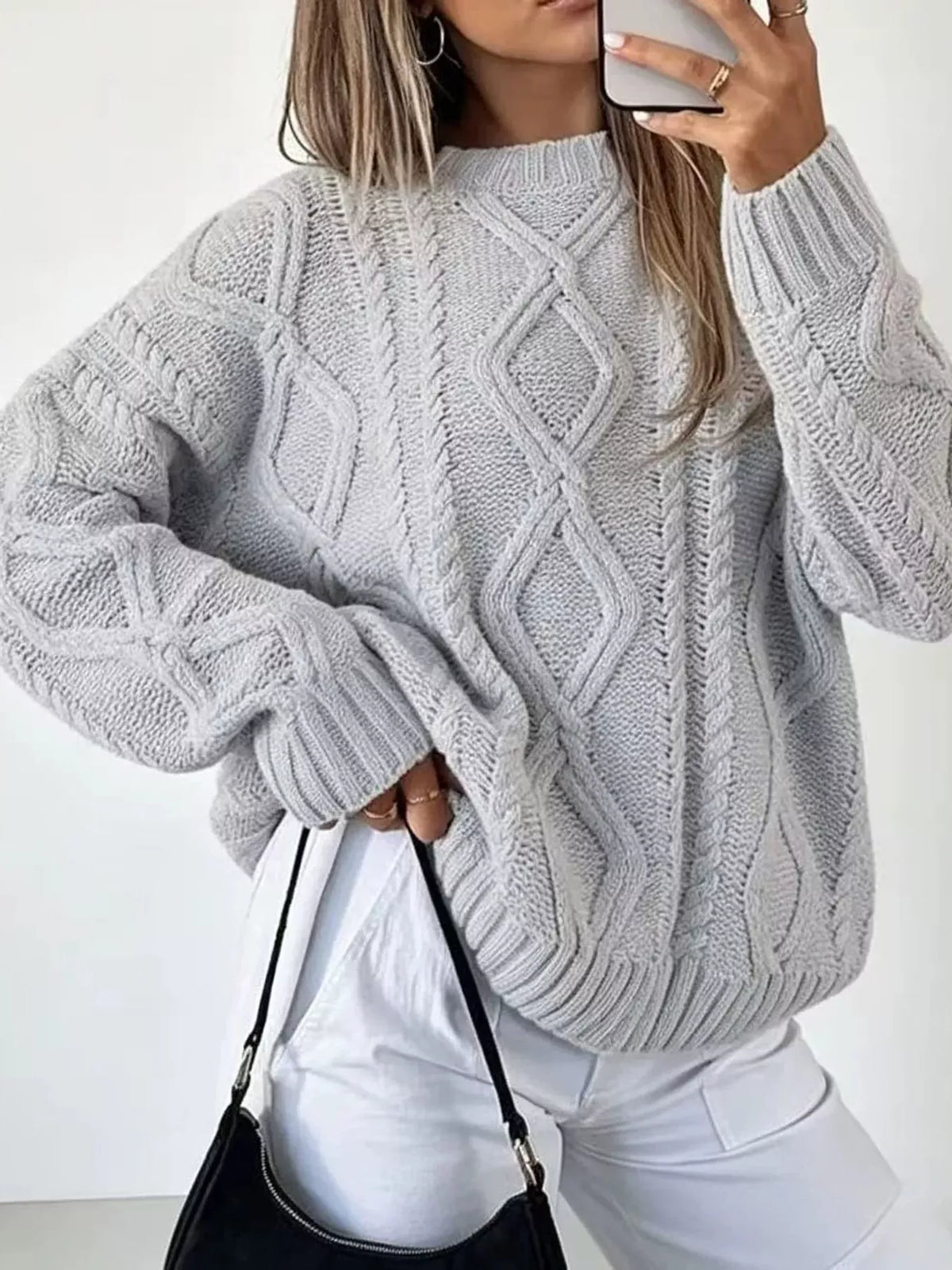 Cable-Knit Round-Neck Sweater The Nichole Collection