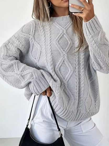 Cable-Knit Round-Neck Sweater The Nichole Collection