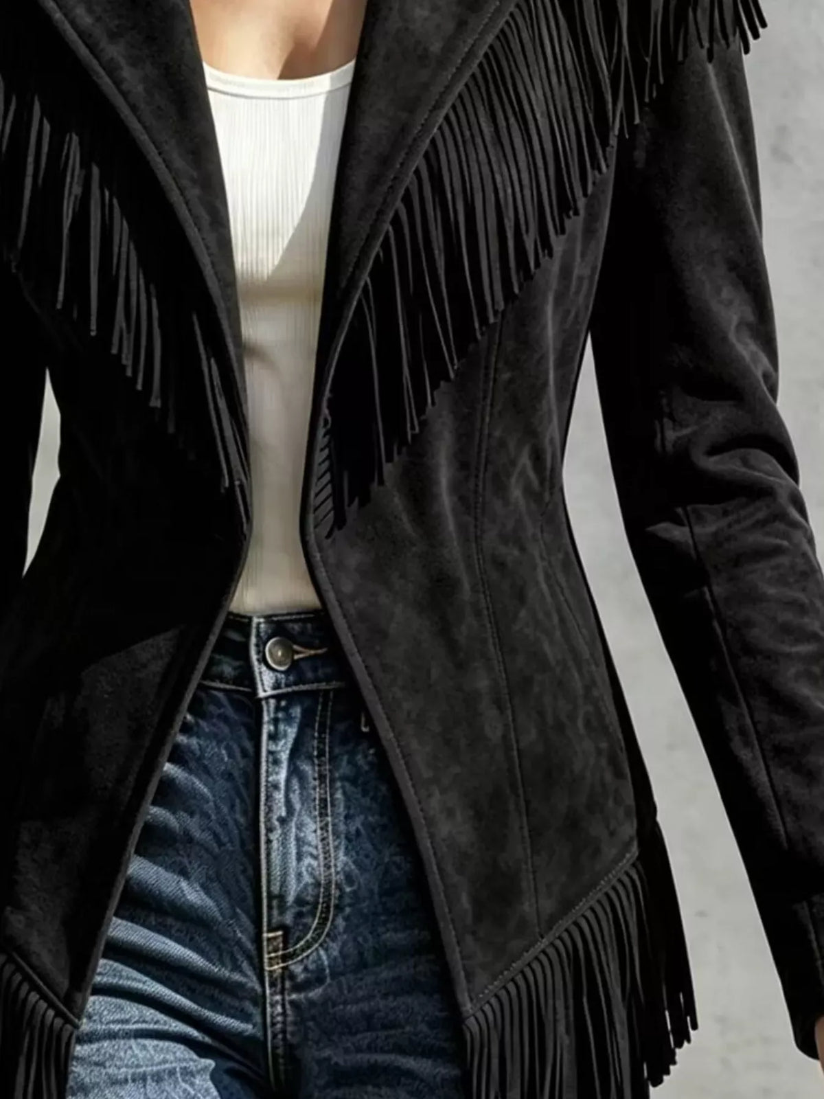Western Fringe Open-Front Lapel Jacket The Nichole Collection - Official Site