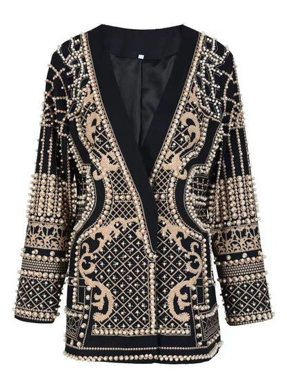 Pearl-Embellished One-Button Blazer The Nichole Collection