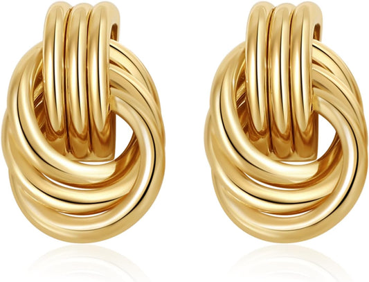 Geometric Gold Knot Statement Earrings