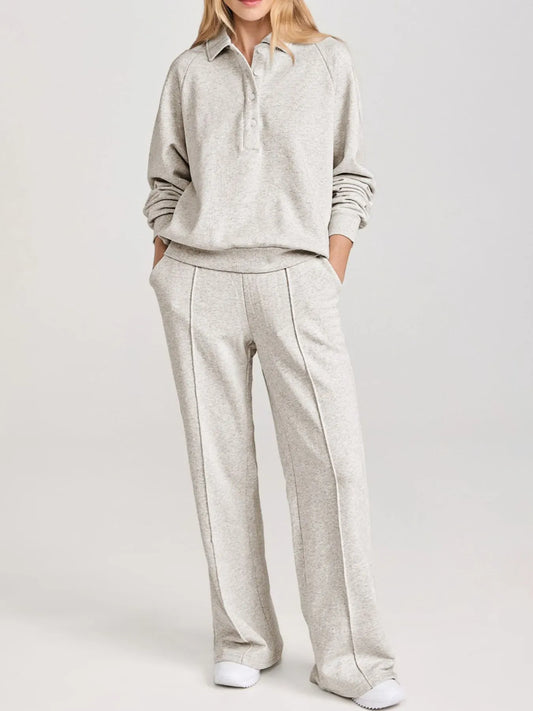 Collared Sweatshirt and High-Waisted Pants Set The Nichole Collection - Official Site