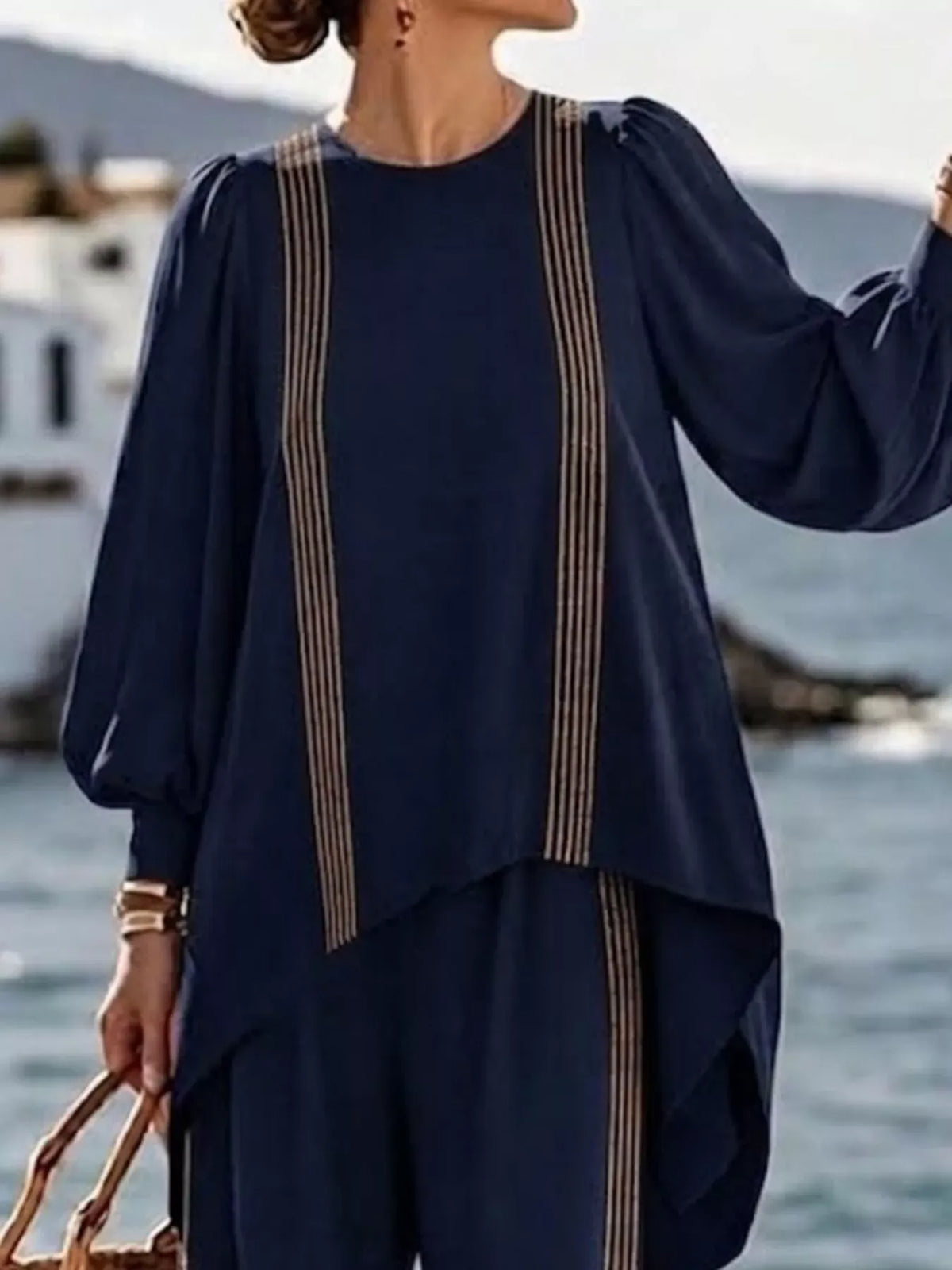 Striped Round-Neck Top & Pants Set The Nichole Collection - Official Site