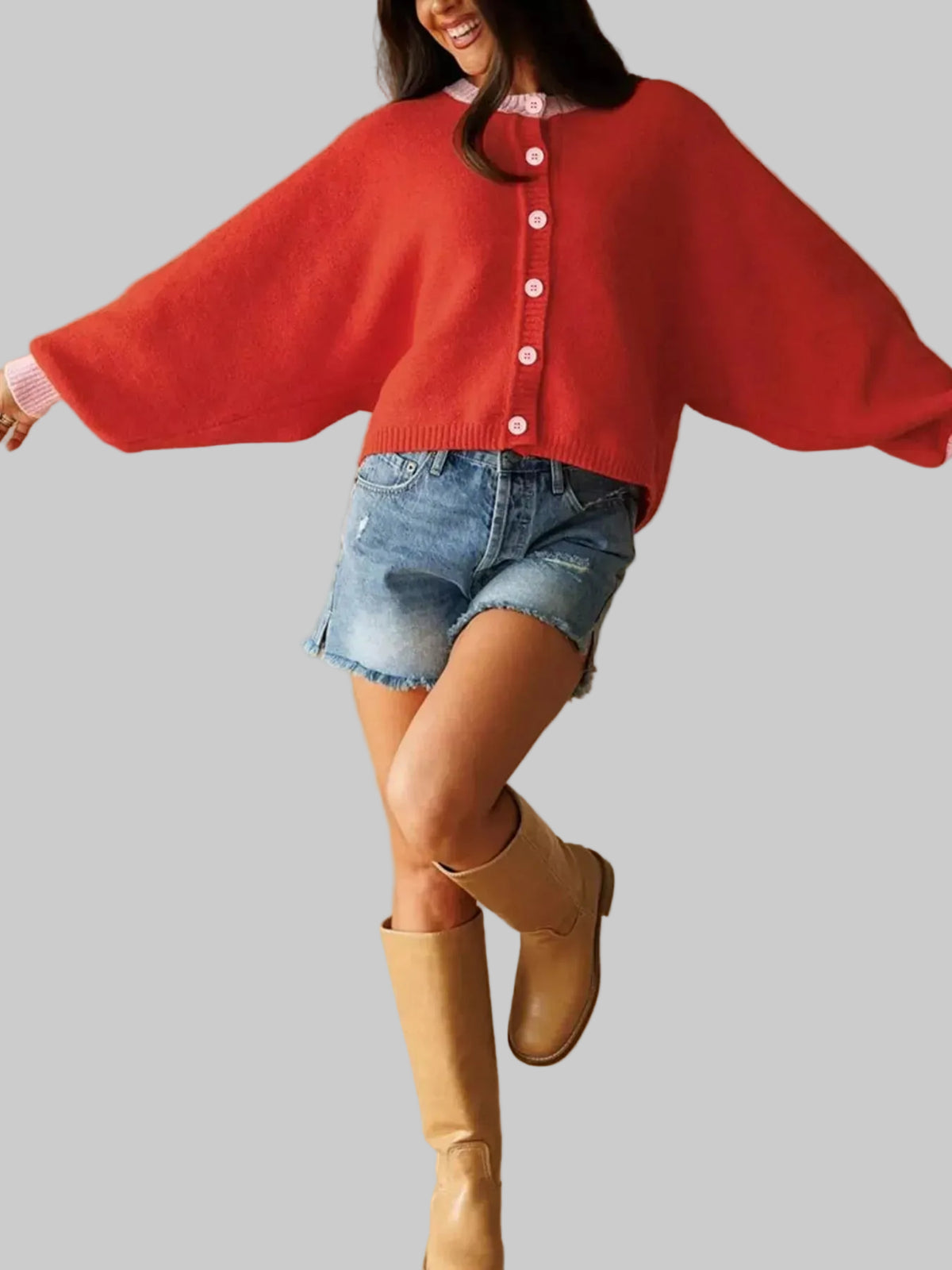 CONTRAST-TRIM BUTTONED KNIT CARDIGAN The Nichole Collection - Official Site