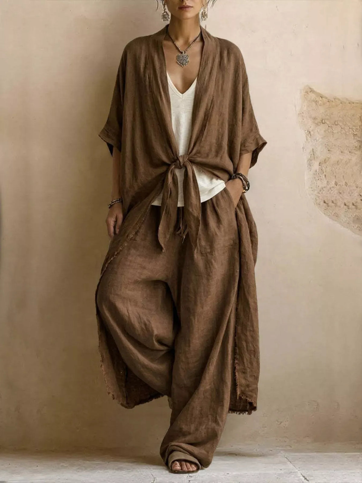 Tie-Front Cardigan & Wide-Leg Pants Set The Nichole Collection - Official Site