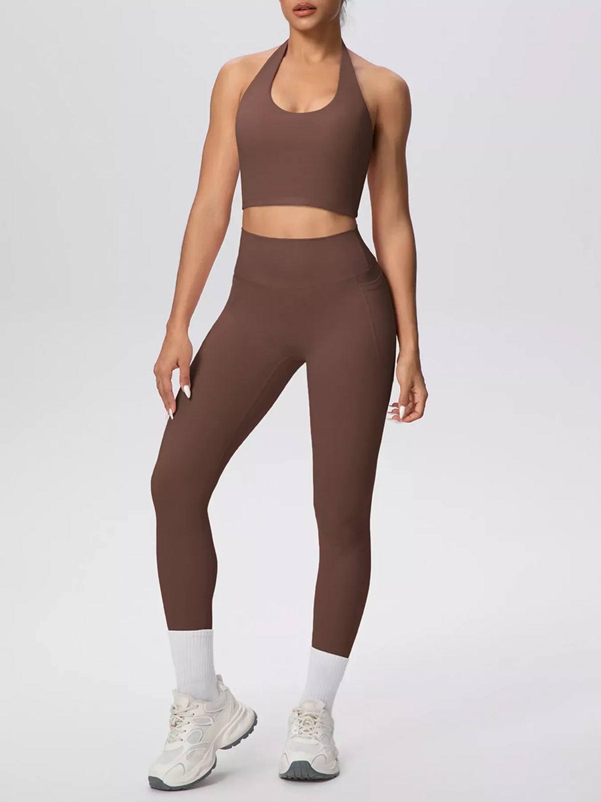 Halter-Neck Crop Top and High-Waisted Leggings Active Set The Nichole Collection - Official Site