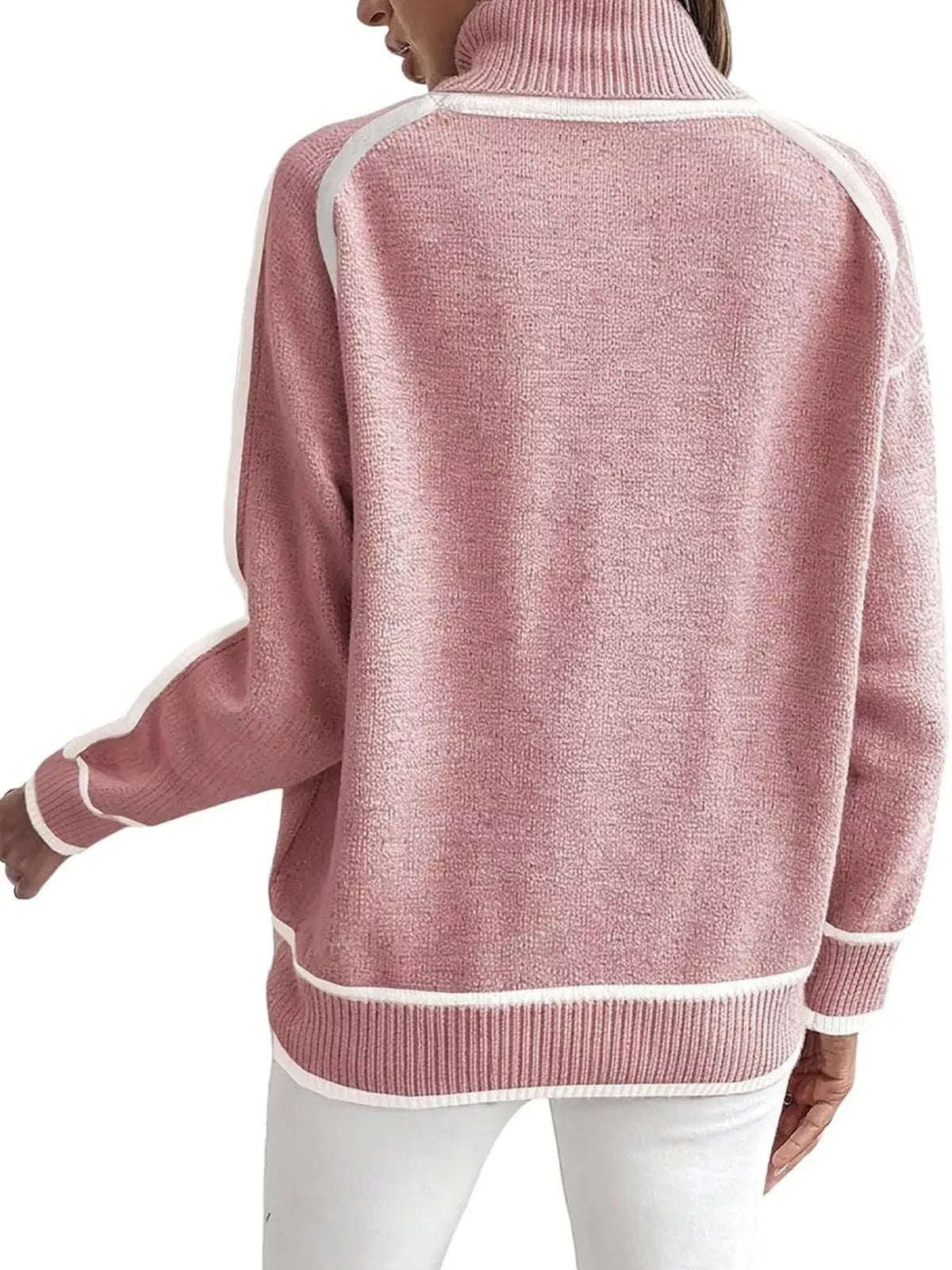 Contrast-Stitch Ribbed-Hem Turtleneck Sweater The Nichole Collection - Official Site