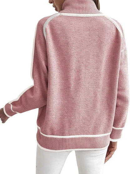Contrast-Stitch Ribbed-Hem Turtleneck Sweater The Nichole Collection - Official Site