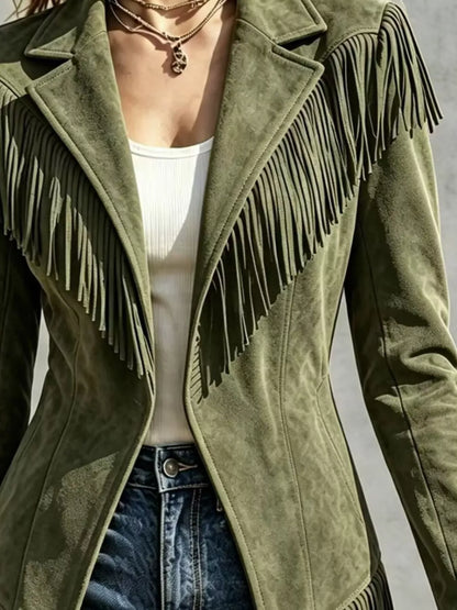 Western Fringe Open-Front Lapel Jacket The Nichole Collection - Official Site