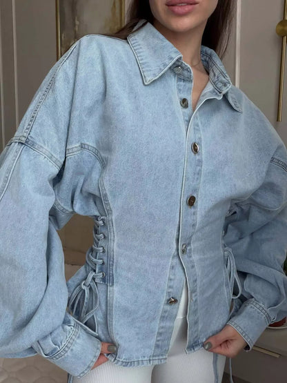 Lace-Up Side Button-Front Denim Jacket The Nichole Collection - Official Site
