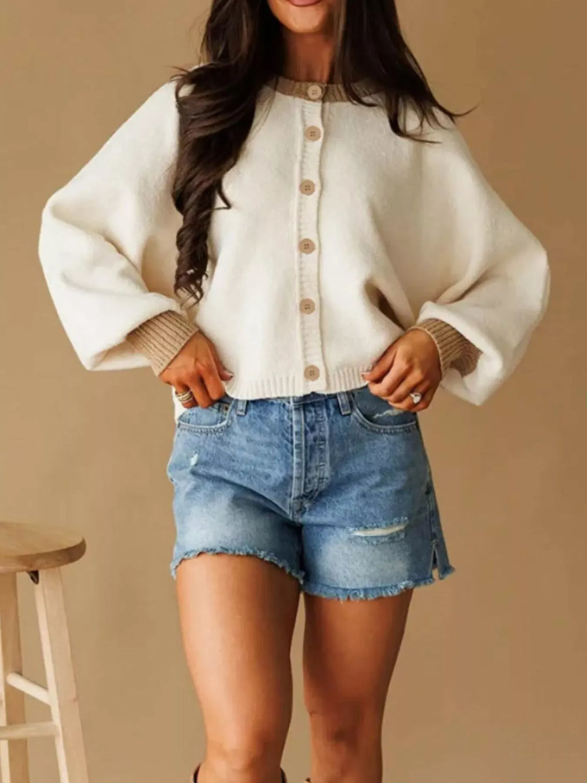 CONTRAST-TRIM BUTTONED KNIT CARDIGAN The Nichole Collection - Official Site