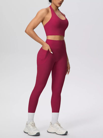 Halter-Neck Crop Top and High-Waisted Leggings Active Set The Nichole Collection - Official Site