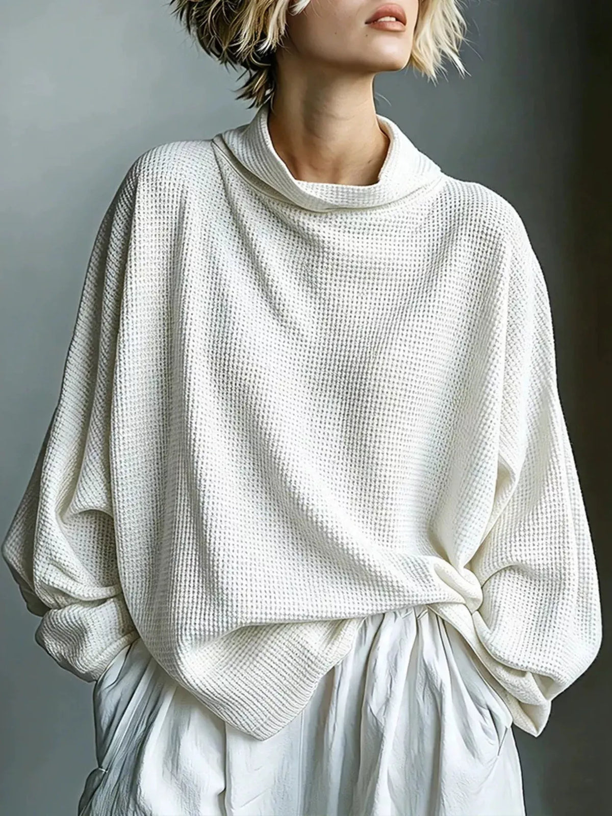 Oversized Waffle-Knit Mock-Neck Top The Nichole Collection - Official Site