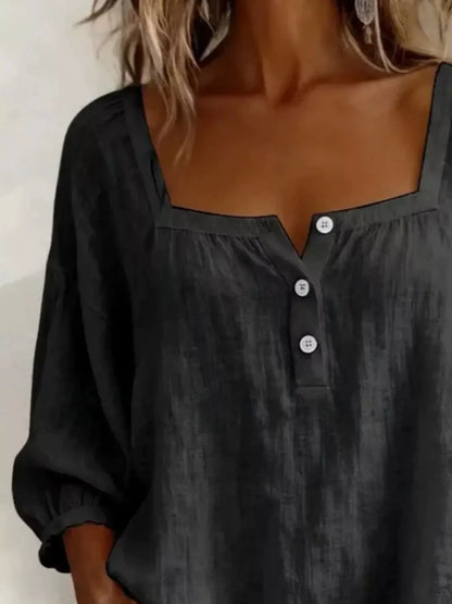SQUARE-NECK BUTTON-DETAIL BLOUSE The Nichole Collection - Official Site