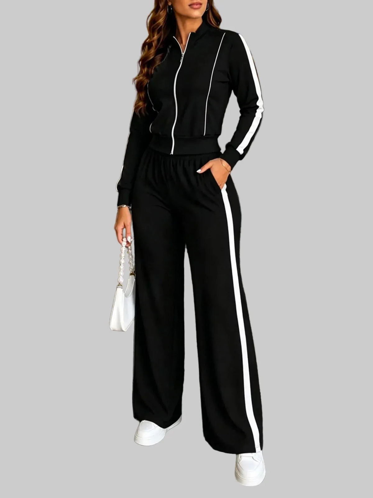 Two-piece Athletic Set: Zip-up Top and Pants The Nichole Collection