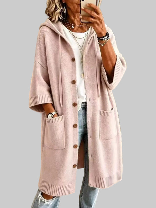 HOODED BUTTON-FRONT KNIT LONG CARDIGAN The Nichole Collection - Official Site
