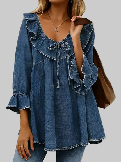 RUFFLED TIE-FRONT DENIM TOP The Nichole Collection - Official Site