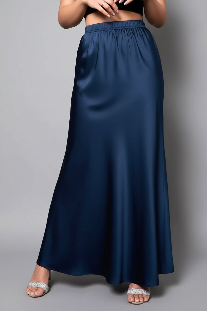 Satin Maxi Skirt with Elastic Waist | The Nichole Collection